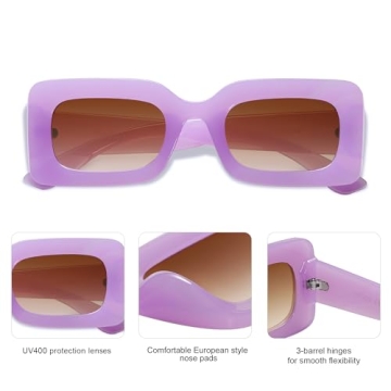 SOJOS Retro 90s Nude Rectangle Sunglasses Womens Mens Trendy Chunky Glasses Purple Frame Brown Lens