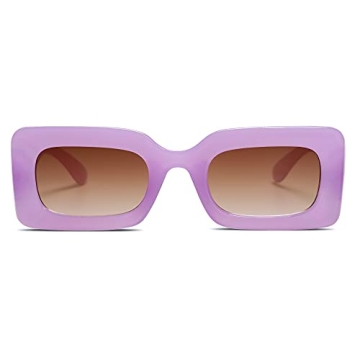 SOJOS Retro 90s Nude Rectangle Sunglasses Womens Mens Trendy Chunky Glasses Purple Frame Brown Lens