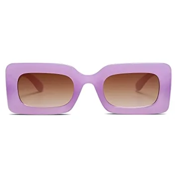 SOJOS Retro 90s Nude Rectangle Sunglasses Womens Mens Trendy Chunky Glasses Purple Frame Brown Lens