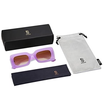 SOJOS Retro 90s Nude Rectangle Sunglasses Womens Mens Trendy Chunky Glasses Purple Frame Brown Lens