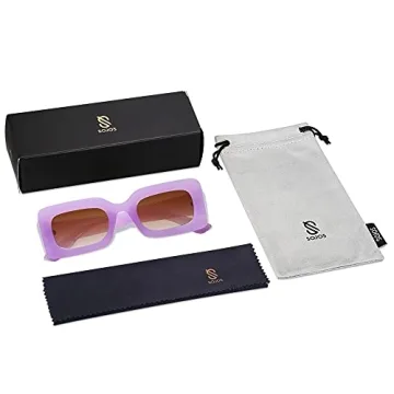 SOJOS Retro 90s Nude Rectangle Sunglasses Womens Mens Trendy Chunky Glasses Purple Frame Brown Lens