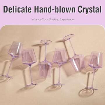 Physkoa Exquisite Set of 6 Hand-Blown Purple Wine Glasses with Crystal, Crystal Purple Wine Glass with Long Stem and Thin Rim - Perfect for Elegantly Serving Your Favorite Wines