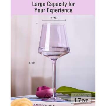 Physkoa Exquisite Set of 6 Hand-Blown Purple Wine Glasses with Crystal, Crystal Purple Wine Glass with Long Stem and Thin Rim - Perfect for Elegantly Serving Your Favorite Wines