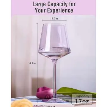 Physkoa Exquisite Set of 6 Hand-Blown Purple Wine Glasses with Crystal, Crystal Purple Wine Glass with Long Stem and Thin Rim - Perfect for Elegantly Serving Your Favorite Wines