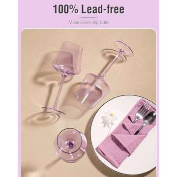 Physkoa Exquisite Set of 6 Hand-Blown Purple Wine Glasses with Crystal, Crystal Purple Wine Glass with Long Stem and Thin Rim - Perfect for Elegantly Serving Your Favorite Wines