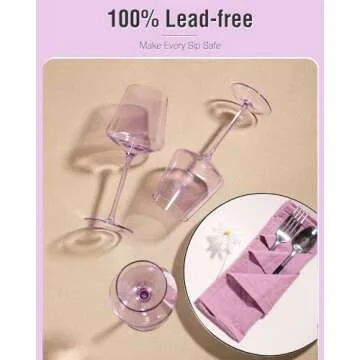 Physkoa Exquisite Set of 6 Hand-Blown Purple Wine Glasses with Crystal, Crystal Purple Wine Glass with Long Stem and Thin Rim - Perfect for Elegantly Serving Your Favorite Wines