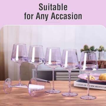 Physkoa Exquisite Set of 6 Hand-Blown Purple Wine Glasses with Crystal, Crystal Purple Wine Glass with Long Stem and Thin Rim - Perfect for Elegantly Serving Your Favorite Wines