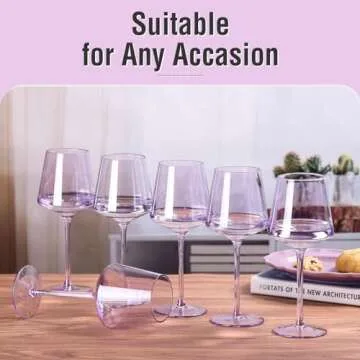 Physkoa Exquisite Set of 6 Hand-Blown Purple Wine Glasses with Crystal, Crystal Purple Wine Glass with Long Stem and Thin Rim - Perfect for Elegantly Serving Your Favorite Wines