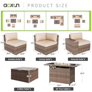 Aoxun 7-Piece Wicker Patio Furniture Set with Fire Pit