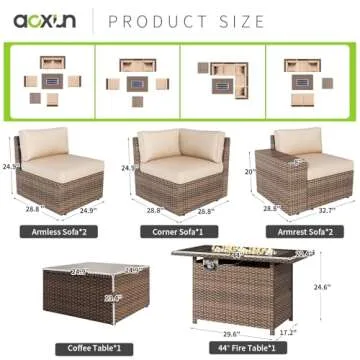 Aoxun 7-Piece Wicker Patio Furniture Set with Fire Pit