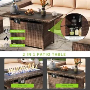 Aoxun 7-Piece Wicker Patio Furniture Set with Fire Pit