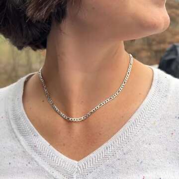 Monily Chain Necklace for Men 4MM 16 Inches Stainless Steel Figaro Link Chain for Women Mens