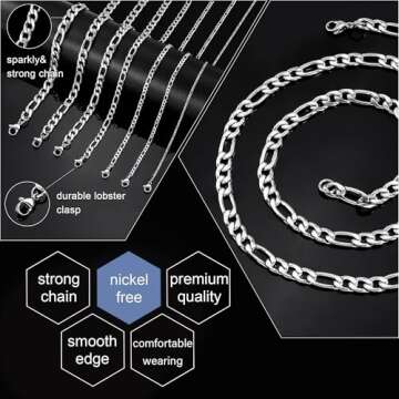 Monily Chain Necklace for Men 4MM 16 Inches Stainless Steel Figaro Link Chain for Women Mens