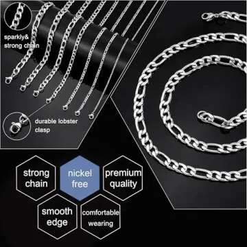 Monily Chain Necklace for Men 4MM 16 Inches Stainless Steel Figaro Link Chain for Women Mens