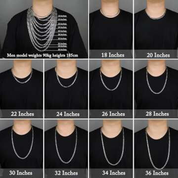 Monily Chain Necklace for Men 4MM 16 Inches Stainless Steel Figaro Link Chain for Women Mens