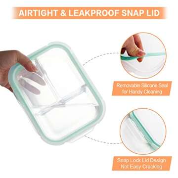 Bayco 9 Pack Glass Meal Prep Containers 3 & 2 & 1 Compartment, Glass Food Storage Containers with Lids, Airtight Glass Lunch Bento Boxes, BPA-Free & Leak Proof (9 lids & 9 Containers)