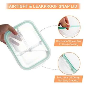 Bayco 9 Pack Glass Meal Prep Containers 3 & 2 & 1 Compartment, Glass Food Storage Containers with Lids, Airtight Glass Lunch Bento Boxes, BPA-Free & Leak Proof (9 lids & 9 Containers)