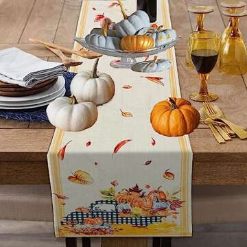 Fall Table Runner, Pumpkin Truck Buffalo Plaid Maple Leaves Autumn Thanksgiving Harvest Kitchen Dining Table Runners for Kitchen Dining Coffee or Indoor Outdoor Home Party Decor 13 x 72 Inch