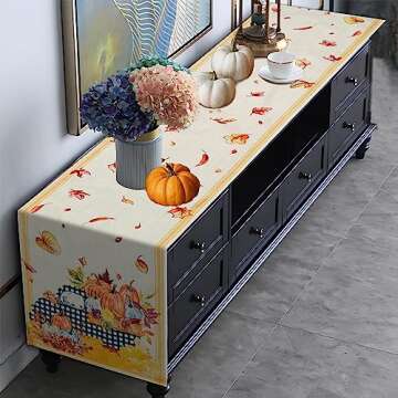 Fall Table Runner, Pumpkin Truck Buffalo Plaid Maple Leaves Autumn Thanksgiving Harvest Kitchen Dining Table Runners for Kitchen Dining Coffee or Indoor Outdoor Home Party Decor 13 x 72 Inch