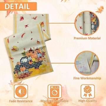 Fall Table Runner, Pumpkin Truck Buffalo Plaid Maple Leaves Autumn Thanksgiving Harvest Kitchen Dining Table Runners for Kitchen Dining Coffee or Indoor Outdoor Home Party Decor 13 x 72 Inch