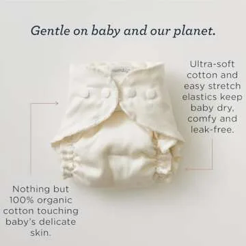 Esembly Cloth Diaper Bundle Set, 3 Organic Absorbent Inners and 1 Waterproof Recycled Diaper Cover, Reusable Washable Diapers with Snap Closure, Size 1 (7-17lbs), Aloe
