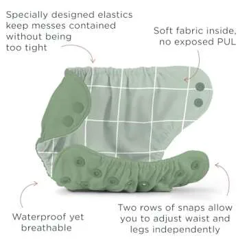 Esembly Cloth Diaper Bundle Set, 3 Organic Absorbent Inners and 1 Waterproof Recycled Diaper Cover, Reusable Washable Diapers with Snap Closure, Size 1 (7-17lbs), Aloe