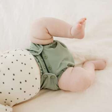 Esembly Cloth Diaper Bundle Set, 3 Organic Absorbent Inners and 1 Waterproof Recycled Diaper Cover, Reusable Washable Diapers with Snap Closure, Size 1 (7-17lbs), Aloe