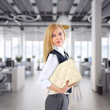 LANDICI Puffy Laptop Sleeve Carrying Case 14 15 Inch Compatible with MacBook Pro 14/15, MacBook Air M2 15, Surface Laptop 4/5, Chromebook 14, Cute Computer Cover Bag with Accessories Pouch, Apricot