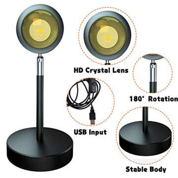 Sunset Lamp, Sunset Projection Lamp, 180 Degree Rotation Romantic Led Night Light Projector for Photography/Selfie/Home/Living Room/Bedroom Decor