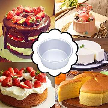 AWTBDP 4 Inch Cake Pan Set of 8, Anodized Aluminum Round Cake Pans with 100 Pcs Parchment Paper Tins Baking Pan for Cheese Cake, Pizza, Quiche, Non Toxic, Leakproof, Easy Pop Out