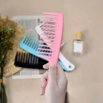MODENGKONGJIAN 4PCS Wide Tooth Detangling Comb, Large Hair Styling Comb for Curly, Wet, Long Hair (Multi-colored, Polypropylene, Handgrip)