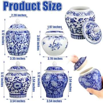 Hushee Small Blue and White Vase Porcelain Vases Blue Chinoiserie Decor Porcelain Ginger Jars for Ho...