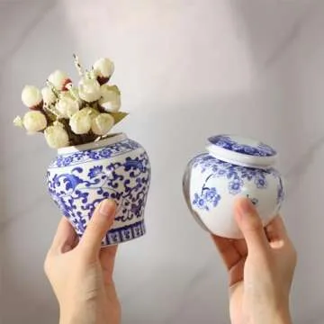 Hushee Small Blue and White Vase Porcelain Vases Blue Chinoiserie Decor Porcelain Ginger Jars for Home Chinoiserie Decor for Bedroom Table Accent Shelf Tabletop(Classic,4 Pcs)
