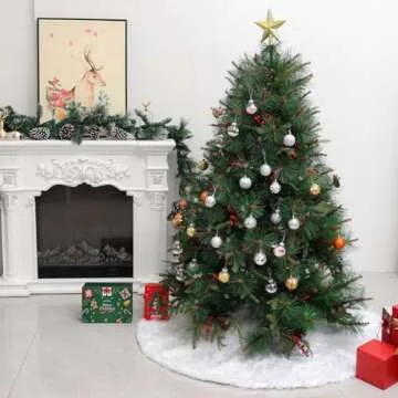 Christmas Tree Skirt, 36 Inch Faux Fur Plush Xmas Tree Skirt Christmas Decorations Tree Base Mat, Holiday Tree Ornaments for Christmas Home Decorations, Xmas Party Holiday Decorations, Snow White