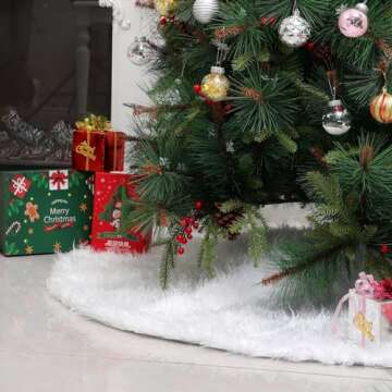 Christmas Tree Skirt, 36 Inch Faux Fur Plush Xmas Tree Skirt Christmas Decorations Tree Base Mat, Holiday Tree Ornaments for Christmas Home Decorations, Xmas Party Holiday Decorations, Snow White