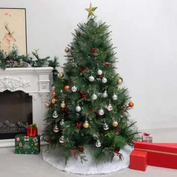 Christmas Tree Skirt, 36 Inch Faux Fur Plush Xmas Tree Skirt Christmas Decorations Tree Base Mat, Holiday Tree Ornaments for Christmas Home Decorations, Xmas Party Holiday Decorations, Snow White