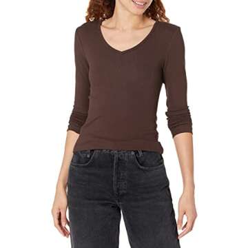 Amazon Essentials Women's Fitted Long Sleeve Shirt, Slim-Fit - Layering Knit Rib V-Neck (Plus Size A...