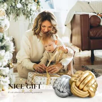 TESICA Soft Knot Ball Pillow Cushion Plush Pillow Knotted Pillow Handmade Round Pillow Knotted Home Decor Bedroom Decor Gold 8x8 inches