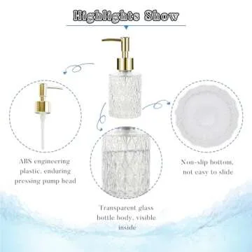Retyion Multipurpose Soap Dispenser Easy to Clean Glass Soap Pump Dispenser Ideal for Bath and Bathroom (Gold)