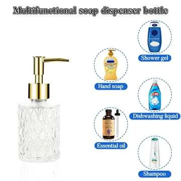 Retyion Multipurpose Soap Dispenser Easy to Clean Glass Soap Pump Dispenser Ideal for Bath and Bathroom (Gold)