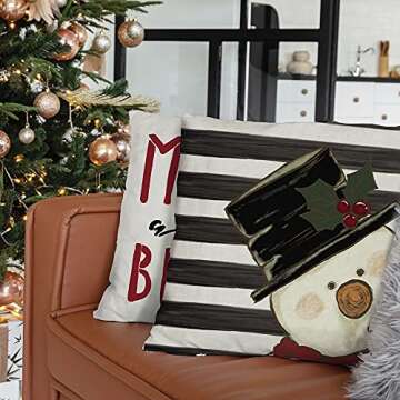 AENEY Christmas Pillow Covers 18x18 Set of 4 for Christmas Decorations Stripes Merry Bright Believe Santa Claus Snowman Christmas Pillows Throw Pillows Christmas Farmhouse Decor for Couch A422-18