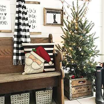 AENEY Christmas Pillow Covers 18x18 Set of 4 for Christmas Decorations Stripes Merry Bright Believe Santa Claus Snowman Christmas Pillows Throw Pillows Christmas Farmhouse Decor for Couch A422-18