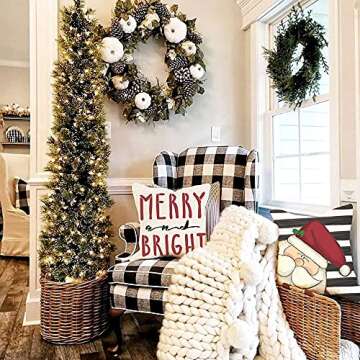AENEY Christmas Pillow Covers 18x18 Set of 4 for Christmas Decorations Stripes Merry Bright Believe Santa Claus Snowman Christmas Pillows Throw Pillows Christmas Farmhouse Decor for Couch A422-18