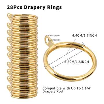 28 pcs 1.5-Inch Inner Diameter Metal Drapery Rings Curtain Rings with Eyelets, Fits Up to 1 1/4-Inch...