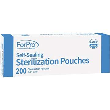 ForPro Professional Collection Self-Sealing Sterilization Pouches, Latex-Free, Color Changing Indicator, 3.5" W x 10" L, 200-Count