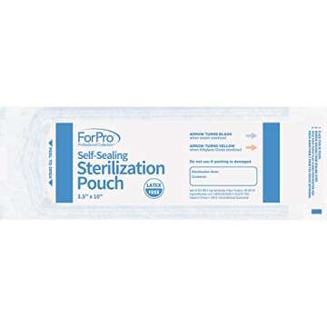 ForPro Professional Collection Self-Sealing Sterilization Pouches, Latex-Free, Color Changing Indicator, 3.5" W x 10" L, 200-Count