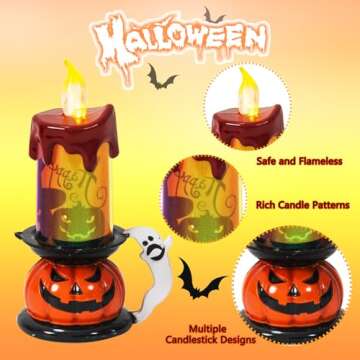 Halloween Outdoor 3 Pack Flameless Candle Lights, Halloween Skull and Pumpkin Candleholder Lighted D...