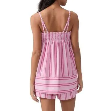 Pivanzore Y2K Striped Pajama Set Women 2 Piece Camisole Babydoll Tops and Striped Boxer Shorts Matching Pj Set Lounge Sets(Pink,Medium)
