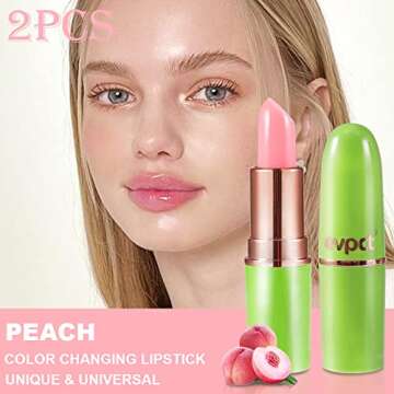 evpct 2Pcs Peach Tinted Lip Balms PH Lip Color Changing Lipstick Balm Stains Set Queen for Women Gir...