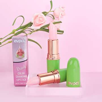 evpct 2Pcs Peach Tinted Lip Balms PH Lip Color Changing Lipstick Balm Stains Set Queen for Women Girls Korean Mood Color Change Light Pink Lipstick